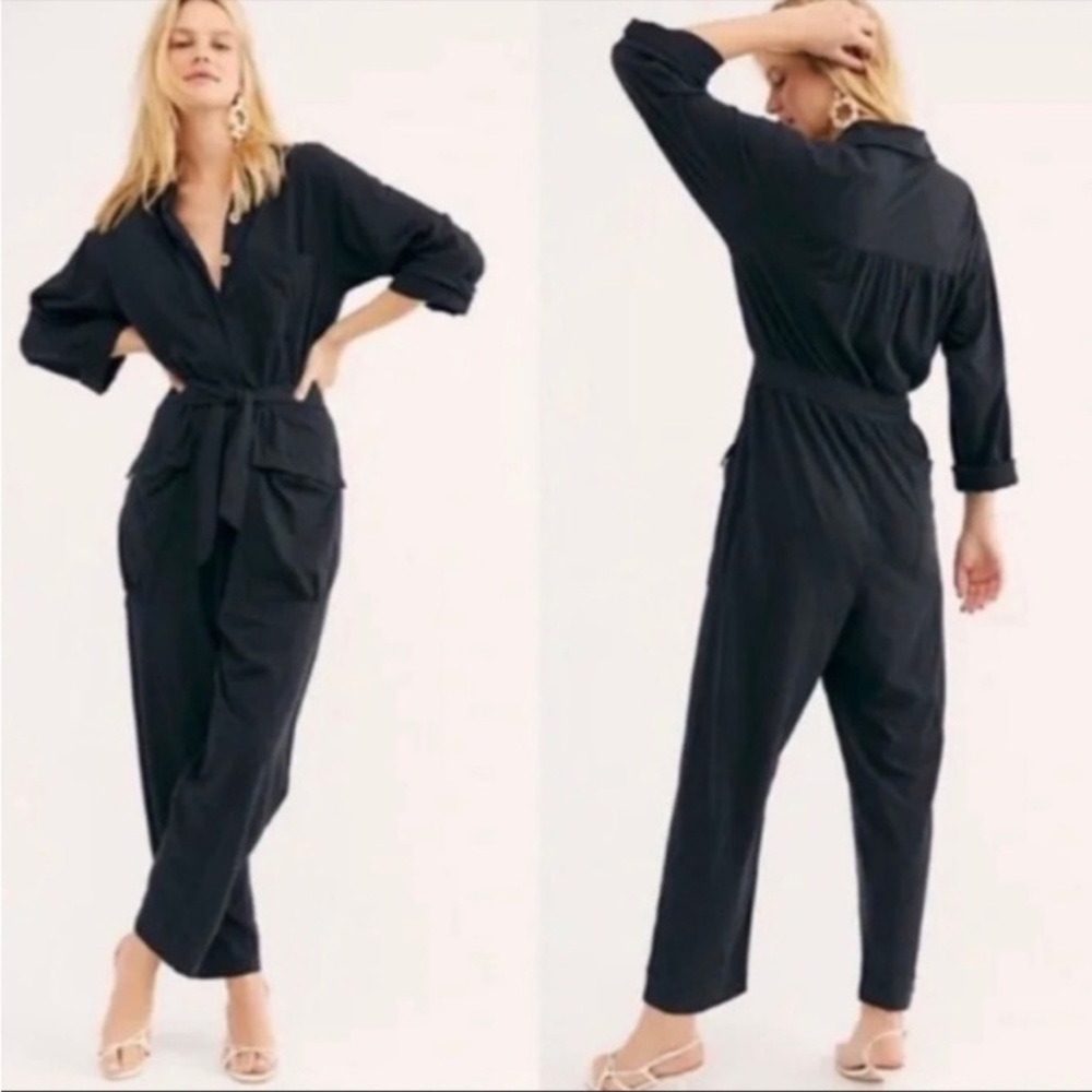 Intimately Free People Black Button Up Tie Waist More Like This Onesie Medium